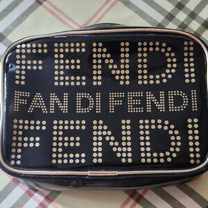 Fan Di Fendi Pouch Gold Lettering Zip Closure Makeup Bag Cosmetics